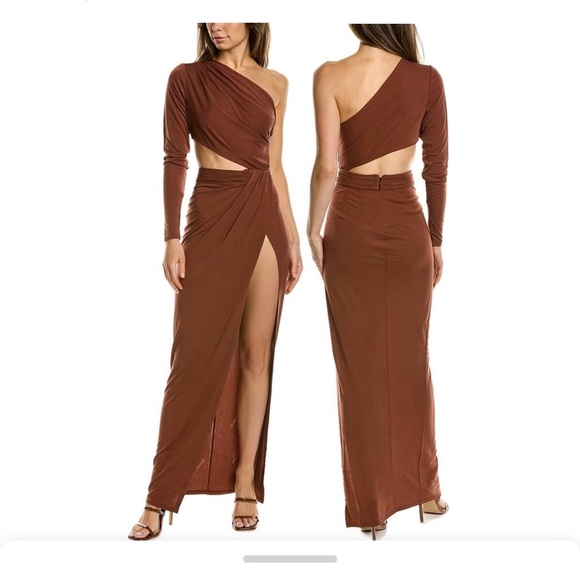 Ronny Kobo Collection Brown One-Shoulder Maxi Dress - Picture 1 of 4